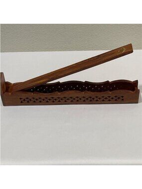 NEW AGE IMPORTS Wood & Brass Hinged Incense Combo Burner/Storage Box